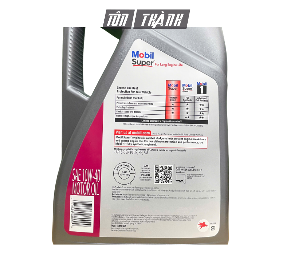 Dầu Động Cơ Xăng Mobil Super 5000 10W-40 SP (5 Lít) - Tổng Hợp Toàn Phần
