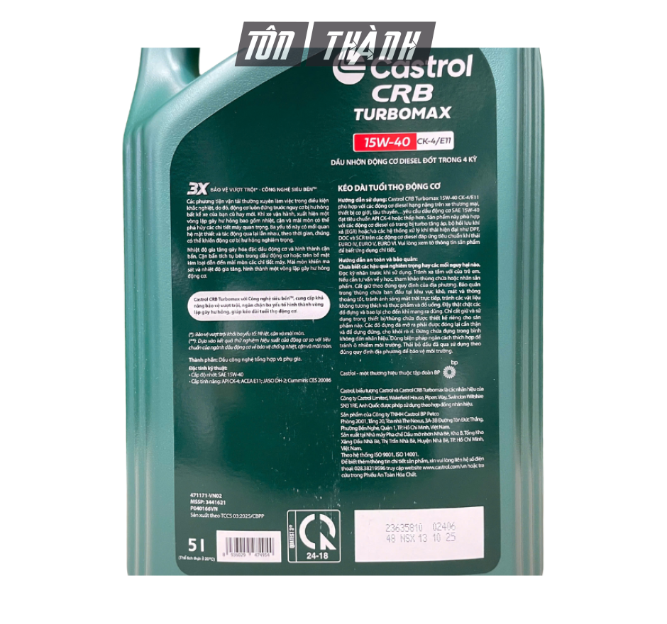 Castrol CRB Turbomax 15W-40 CK-4 (5 Lít)