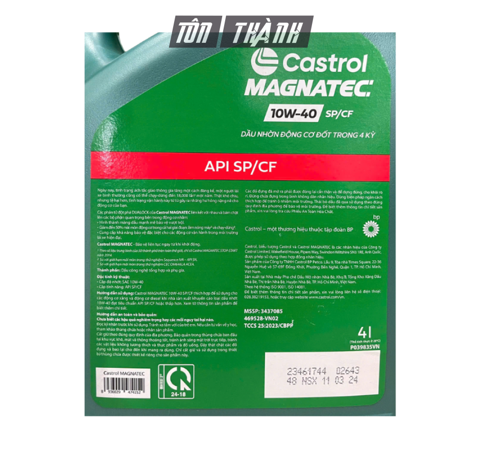 DẦU NHỚT ĐỘNG CƠ CASTROL MAGNATEC TRUNG HÒA CO2 10W-40 (4 LÍT)