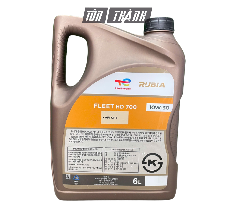 Dầu Động Cơ Diesel TOTAL RUBIA FLEET HD700 CI-4 10W-30 (6 Lít) - Nhập Khẩu KOREA