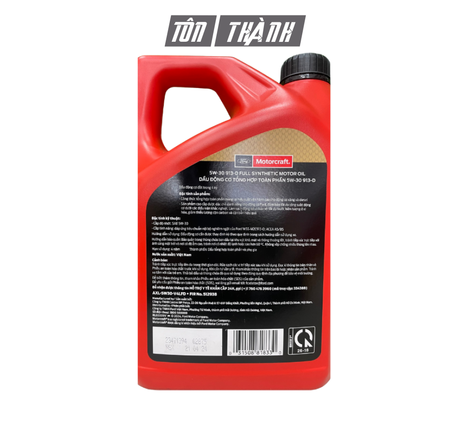 Dầu Động Cơ Tổng Hợp Toàn Phần FORD MOTORCRAFT 5W-30 (4 Lít)