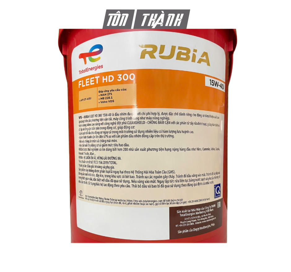 DẦU ĐỘNG CƠ DIESEL TOTAL RUBIA FLEET HD 300 SAE 15W-40 (18 LÍT)
