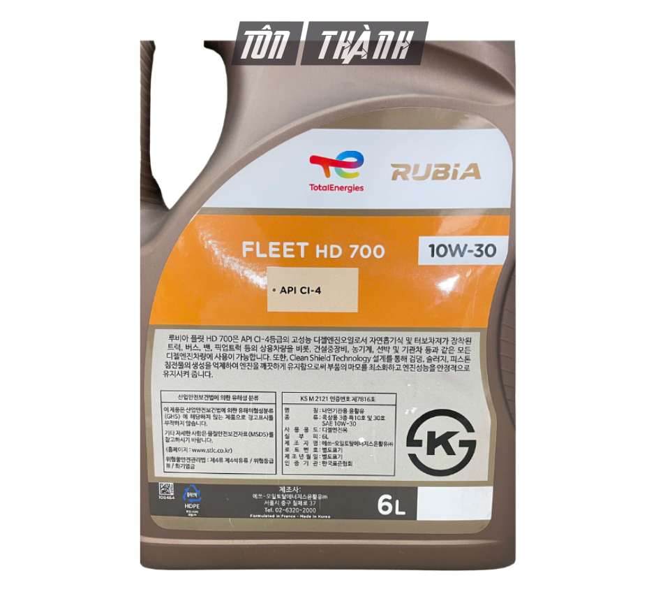 Dầu Động Cơ Diesel TOTAL RUBIA FLEET HD700 CI-4 10W-30 (6 Lít) - Nhập Khẩu KOREA