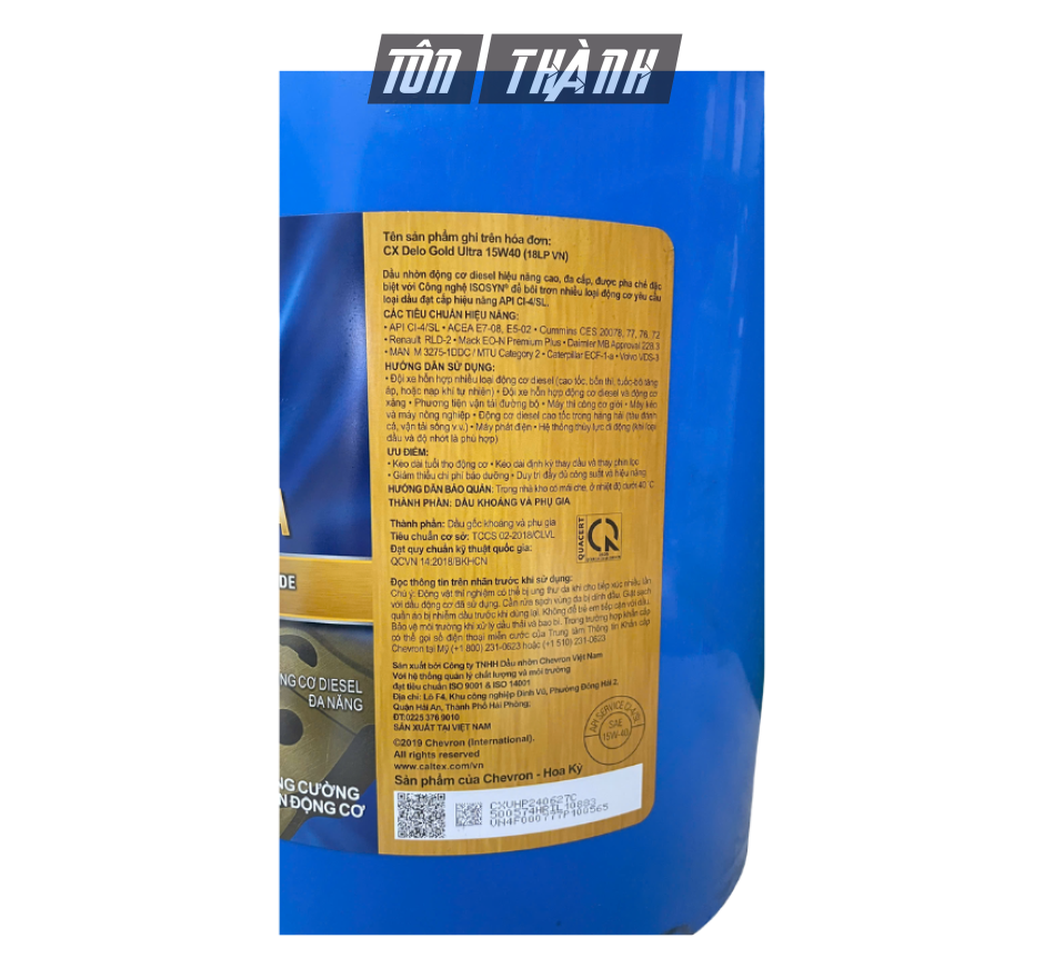 DẦU ĐỘNG CƠ Ô TÔ DIESEL CALTEX DELO GOLD ULTRA 15W-40 (18 LÍT)