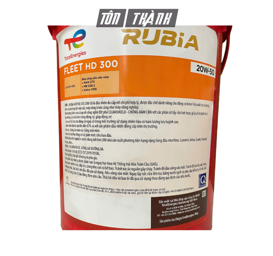 DẦU NHỚT ĐỘNG CƠ TOTAL RUBIA FLEET HD300 20W-50 (18 LÍT)