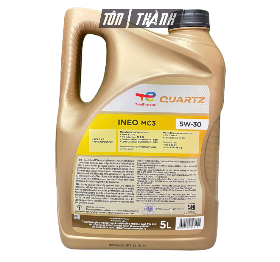 Dầu nhớt Total Quartz INEO MC3 5w30 Dùng cho máy xăng và máy dầu (5Lít)