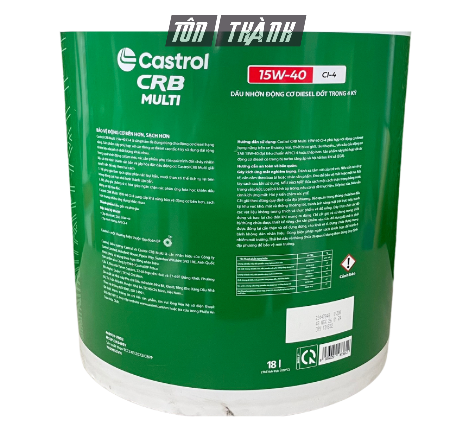 DẦU NHỚT ĐỘNG CƠ CASTROL CRB MULTI 15W40 CI-4 (18 LÍT)