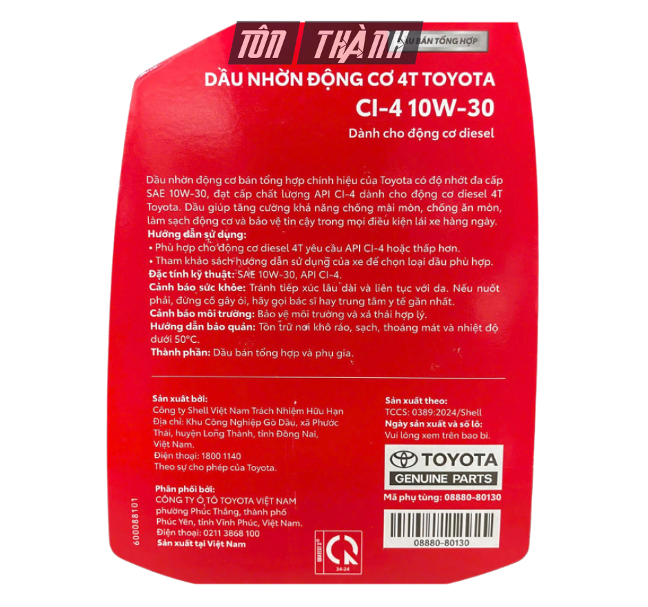 Dầu Nhớt Động Cơ 4 Thì Toyota CH-4 10w30 dành cho xe dầu