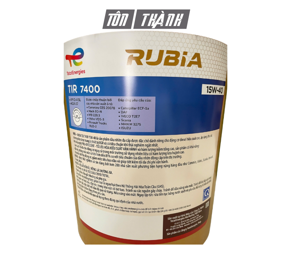 DẦU ĐỘNG CƠ TOTAL RUBIA TIR 7400 15W-40 (18 LÍT)