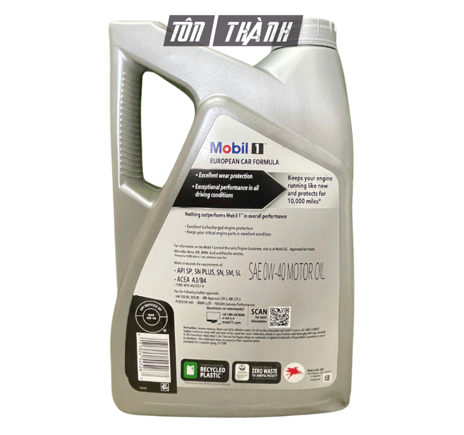 Dầu Nhớt Tổng Hợp MOBIL 1 European Car Formula 0W40 - Nhập Khẩu Châu Âu (5 Lít)