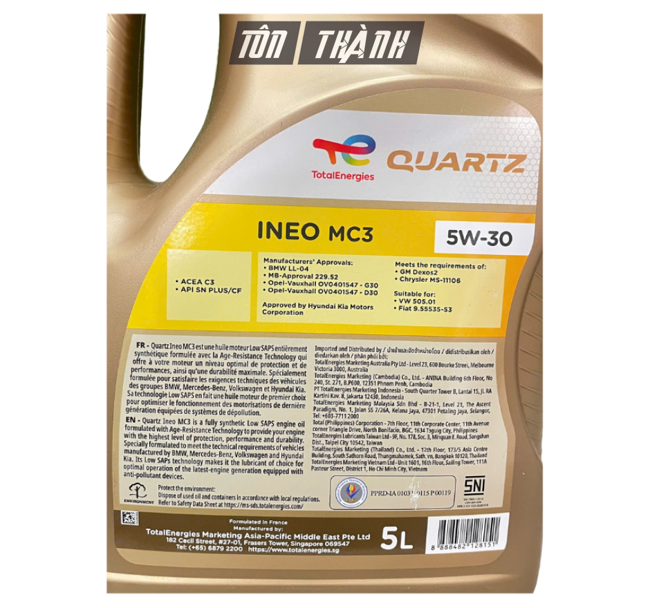 Dầu nhớt Total Quartz INEO MC3 5w30 Dùng cho máy xăng và máy dầu (5Lít)