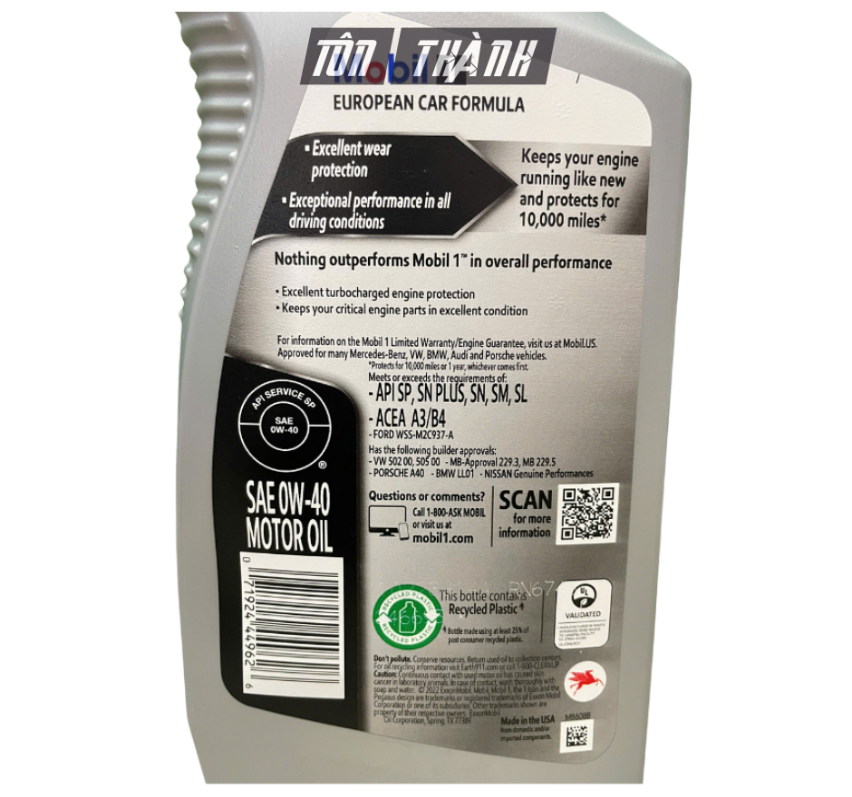 Dầu Nhớt Tổng Hợp MOBIL 1 European Car Formula 0W40 - Nhập Khẩu Châu Âu (1 Lít)
