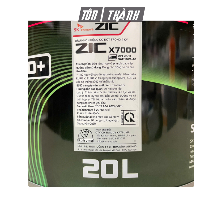 DẦU NHỚT XE TẢI NẶNG SK ZIC X7000 10W40 CK-4 (20 LÍT)