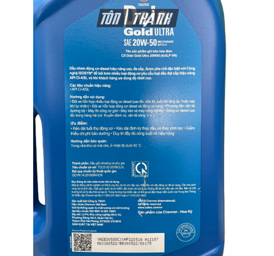 DẦU NHỚT ĐỘNG CƠ Ô TÔ DIESEL CALTEX DELO GOLD ULTRA 20W50 (5 LÍT)