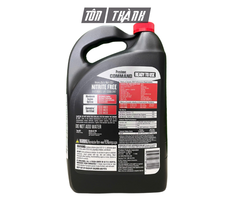 Nước làm mát màu đỏ Prestone Command Coolant 50/50 (3.78 Lít)