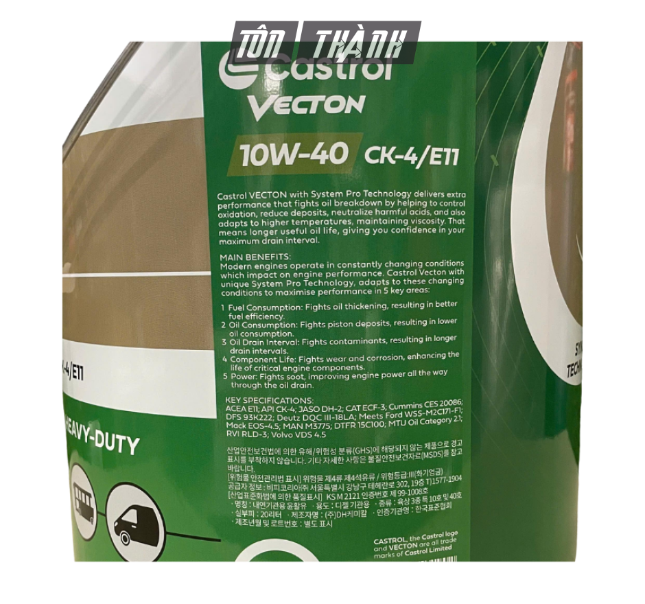 Dầu Động Cơ Diesel Castrol VECTON 10W-40 CK-4/E11 (20 Lít) - Nhập Khẩu Hàn Quốc