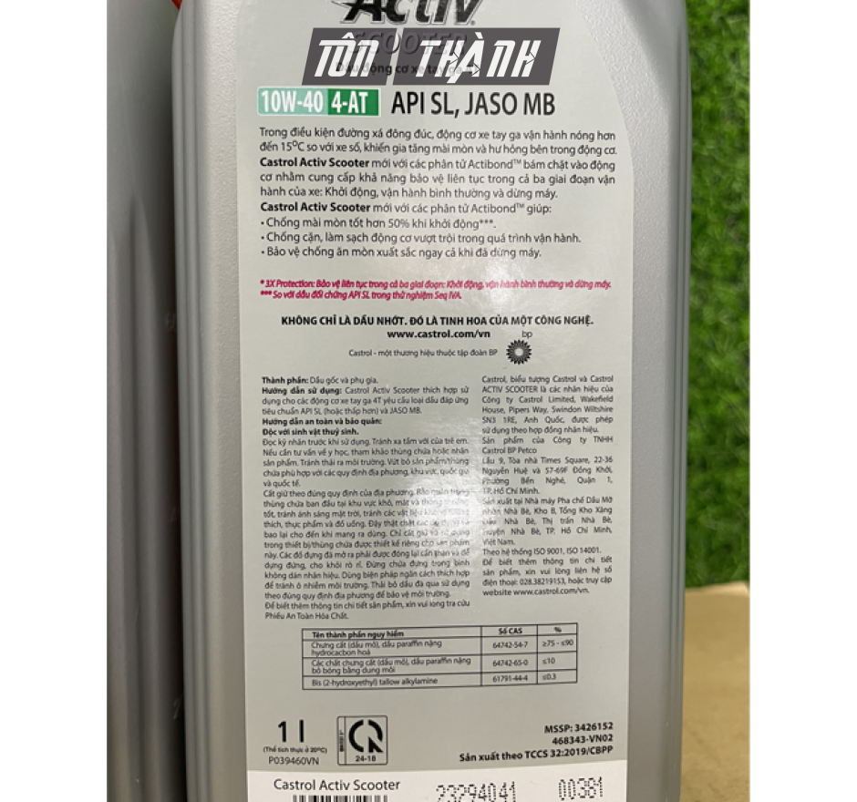 Dầu Nhớt Xe Tay Ga Castrol Activ Scooter 10W40 ( 1L & 0.8L )