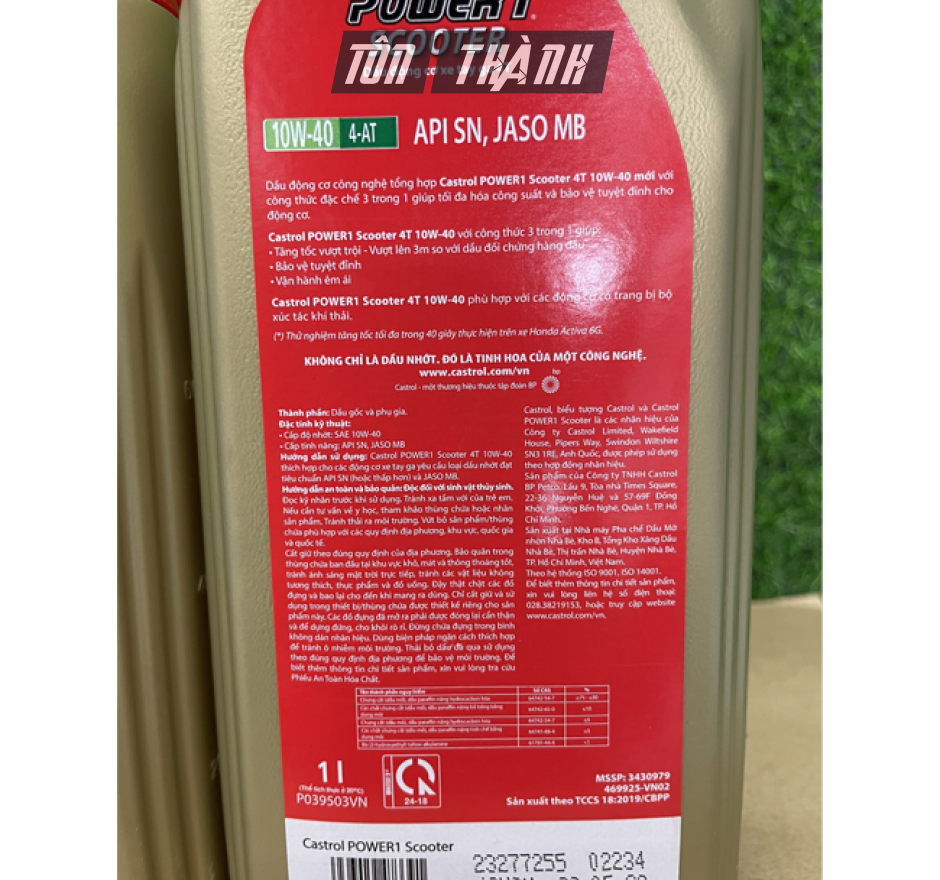 DẦU NHỚT TAY GA CASTROL POWER-1 SCOOTER 10W40 (0.8L & 1L)