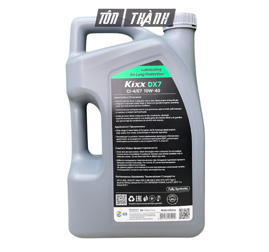 Dầu Động Cơ Diesel/Xăng KIXX DX7 10W-40 API CI-4/SL (6 Lít) - Chuyên Động Cơ Dầu