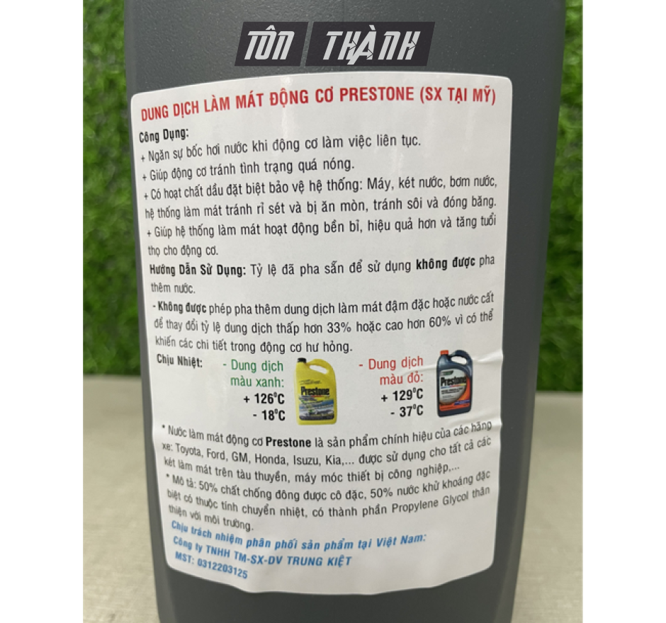 NƯỚC LÀM MÁT XE Ô TÔ MÀU CAM PRESTONE 50/50 (3.78 LÍT)