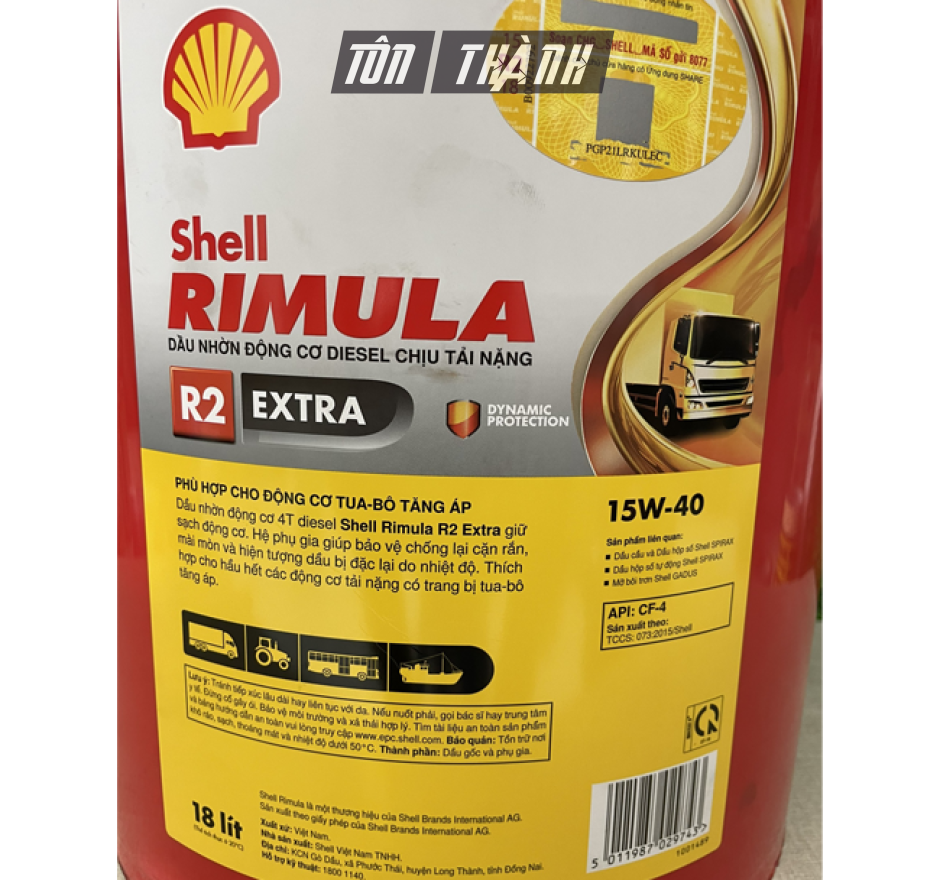 DẦU NHỚT ĐỘNG CƠ SHELL RIMULA R2 EXTRA 15W-40 (18 LÍT)