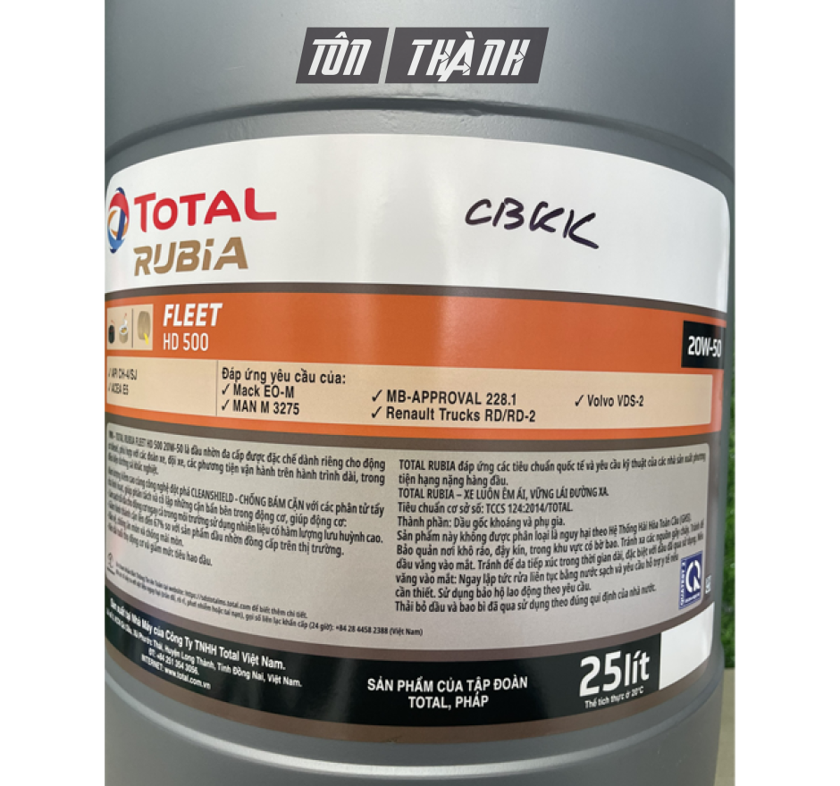DẦU ĐỘNG CƠ DIESEL TOTAL RUBIA FLEET HD 500 20W-50 (25 LÍT)