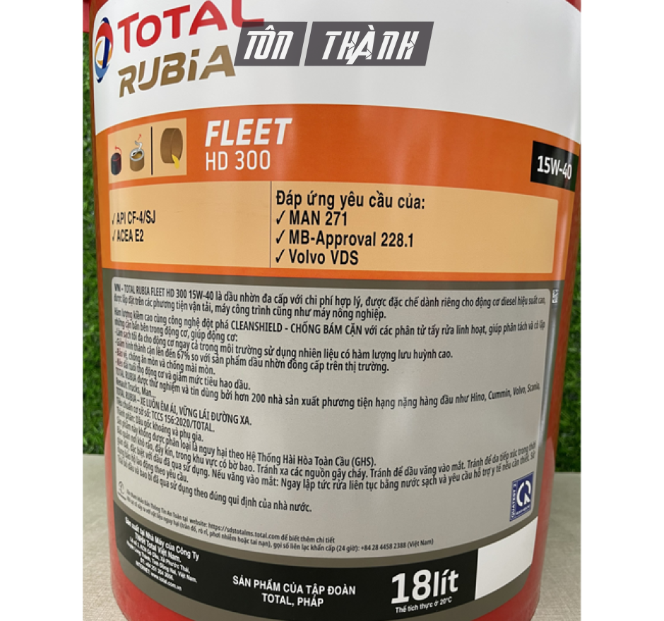 DẦU ĐỘNG CƠ DIESEL TOTAL RUBIA FLEET HD 300 SAE 15W-40 (18 LÍT)