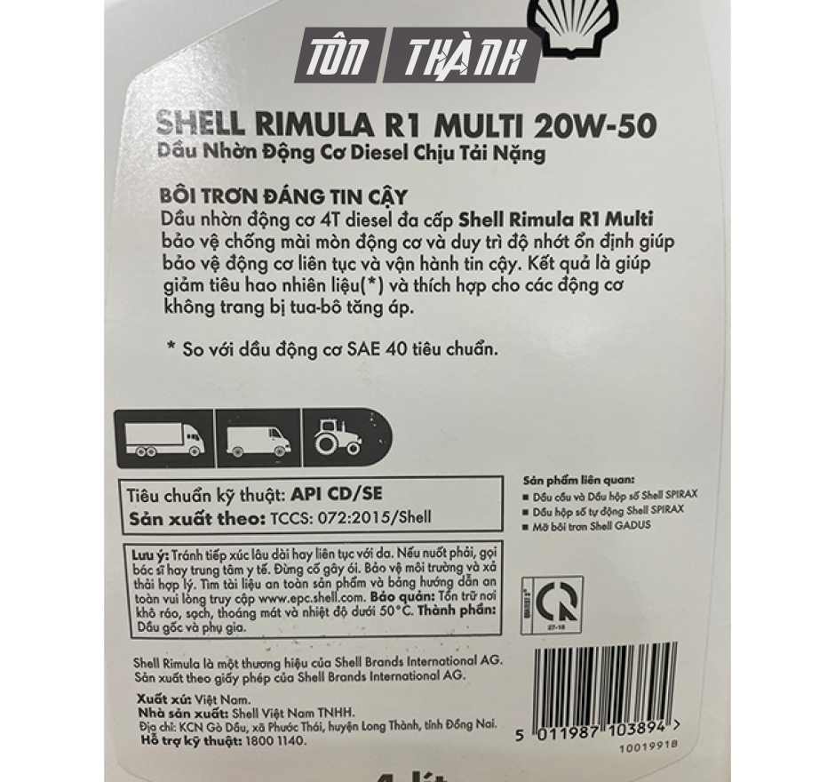 DẦU NHỚT ĐỘNG CƠ SHELL RIMULA R1 20W-50 (4 LÍT)