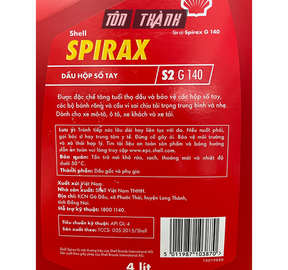 DẦU HỘP SỐ SHELL SPIRAX  S2 G-140 (4 LÍT)
