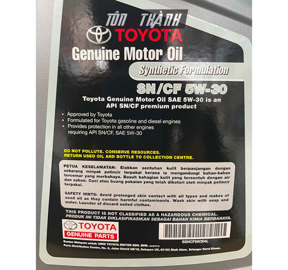 DẦU NHỚT TOYOTA GENUINE MOTOR OIL SN/CF 5W-30 (4 LÍT)