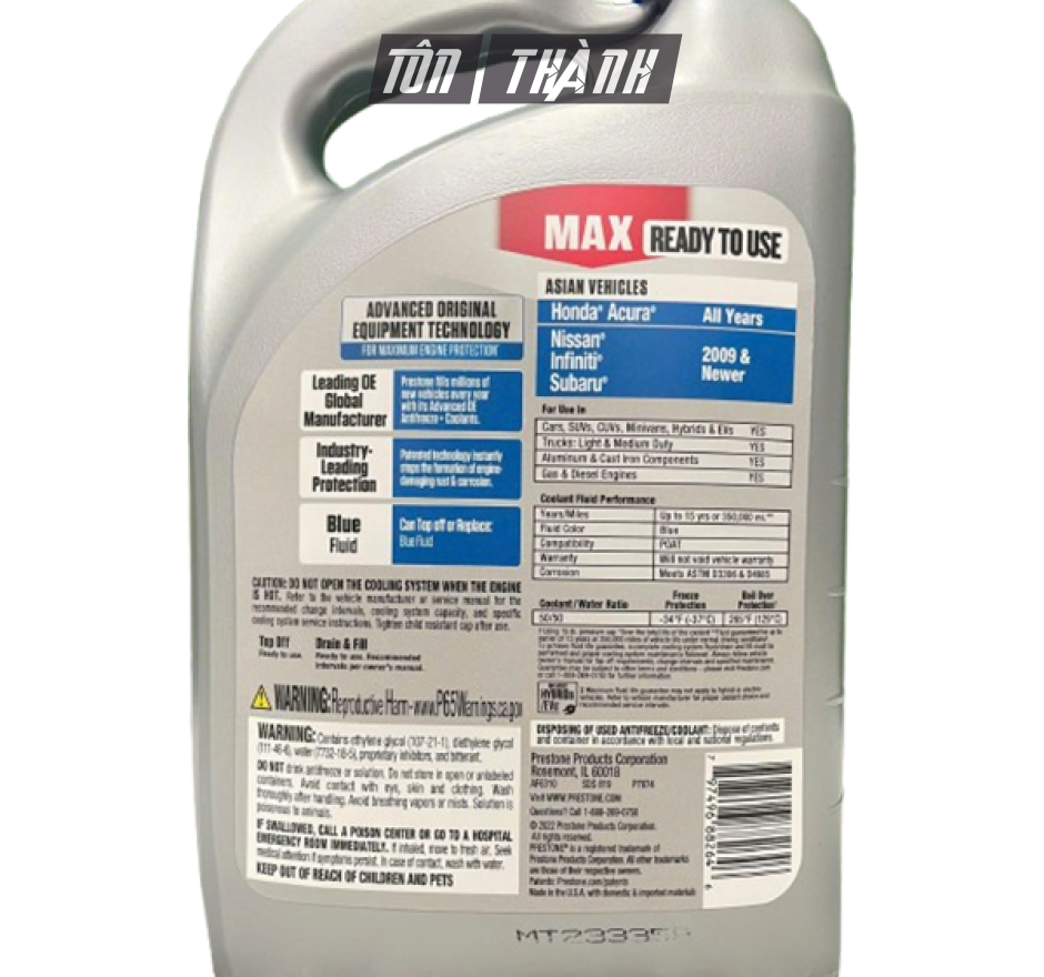 Nước làm mát động cơ Prestone MAX màu xanh dương chuyên dụng cho xe Châu Á (3.78 lít)